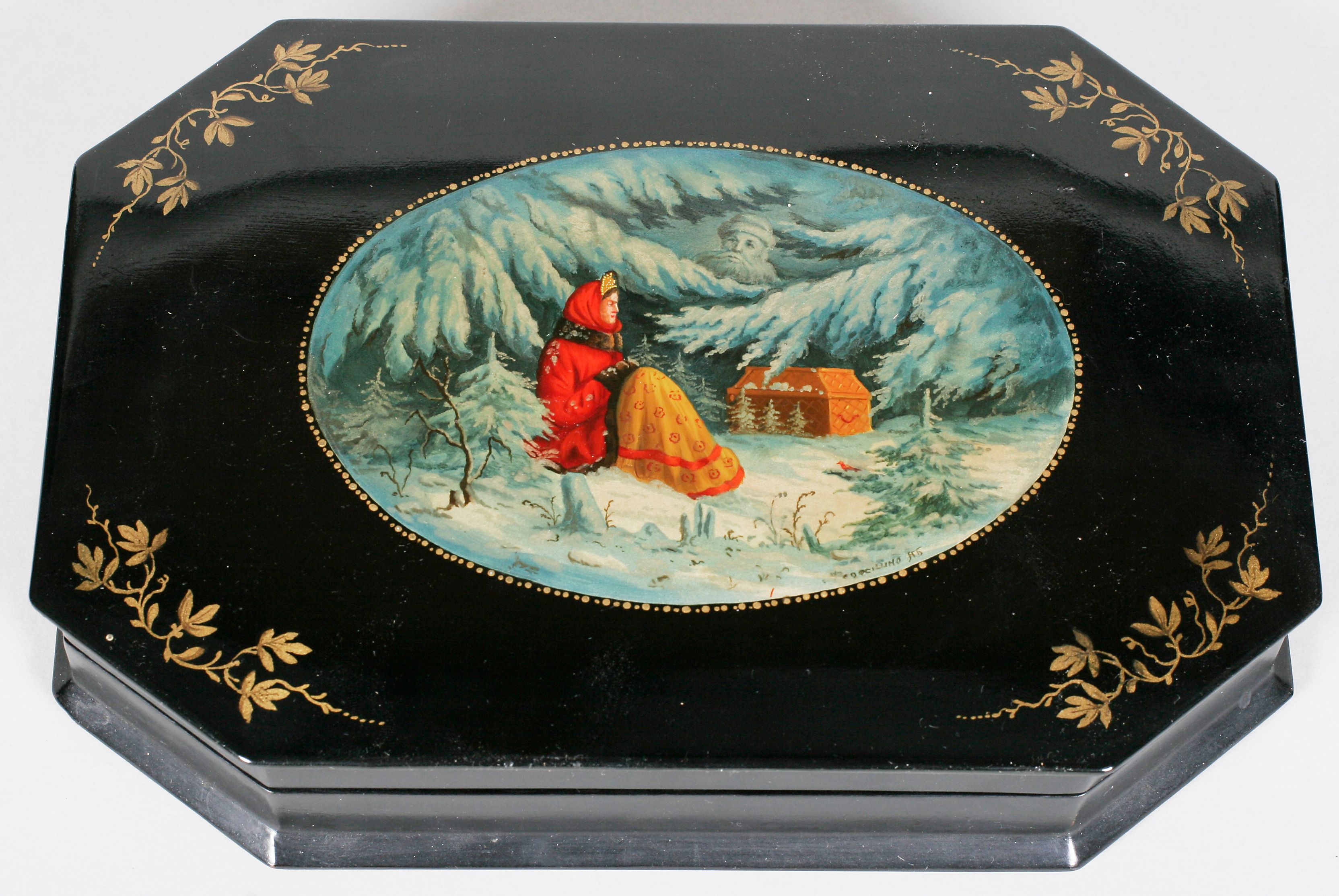 A Russian black lacquer box