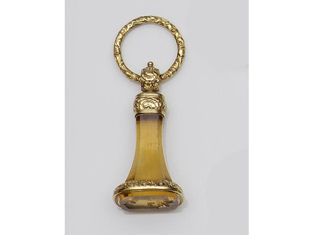 A large 19th century citrine fob seal (2)