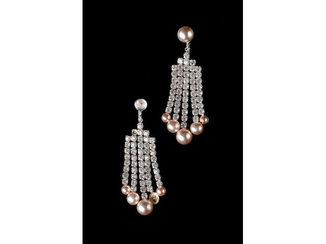 How to Marry a Millionaire 1953 A pair of faux diamond and pearl earrings worn by Marilyn Monroe in the film