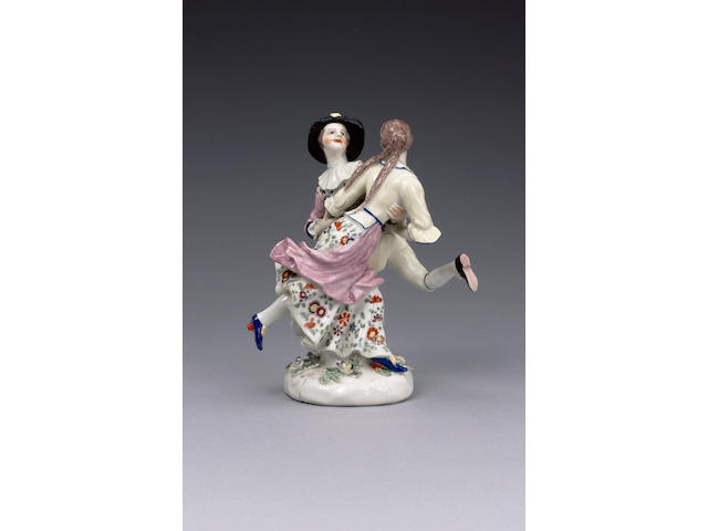 A fine Bow group of Harlequin and Columbine dancing circa 1755