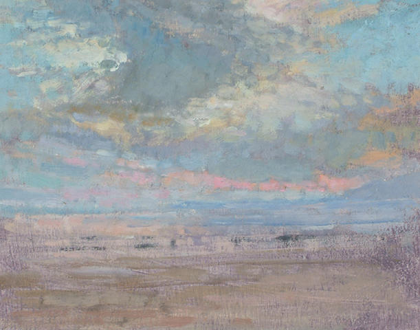 Diana Armfield (British, b.1920) Sea and Shore at Sunset, Harlech. 16.5 x 20.5cm (6 1/2 x 8in)
