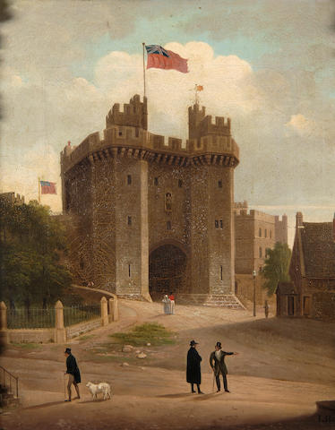 I. Rothwell (mid 19th Century) The Dean of Windsor in conversation in front of the Castle 42.5 x 37cm (16&#189; x 14&#189;in).