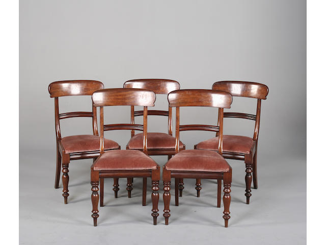 A set of five Victorian mahogany dining chairs. (5)