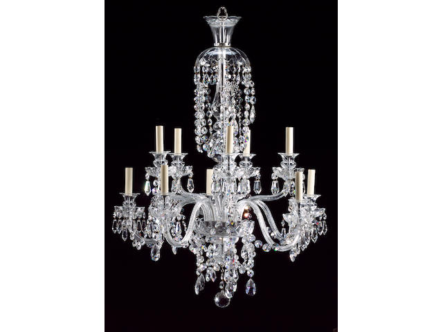 A decorative tweleve branch glass chandelier,