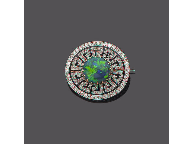 An early 20th century opal and diamond brooch,