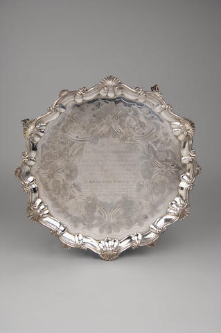 A George III salver, makers marks rubbed, London 1809,