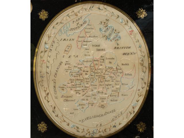A George III embroidered silk map of England and Wales
