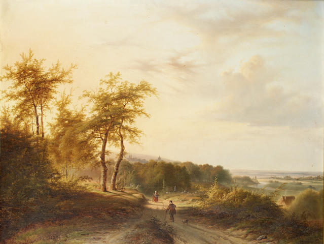 Jan Evert Morel (Dutch 1835-1905) Figures walking on a country lane 48 x 61.5 cm. (19 x 24 1/4 in.)