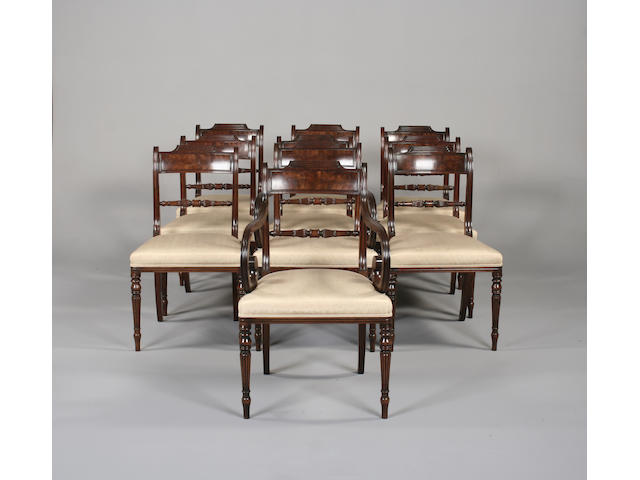 A set of ten Regency style mahogany dining chairsincluding two open armchairs, from the workshop of David Salmon