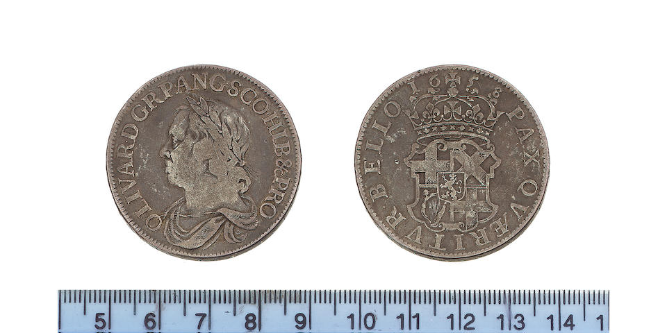 Oliver Cromwell, Crown, 1658, laureate and draped bust left,