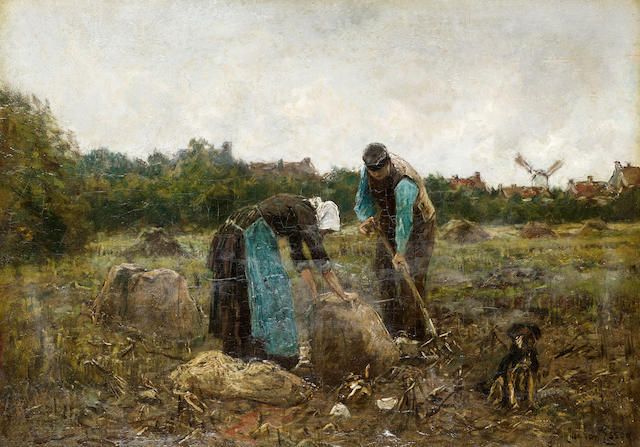Jan van Essen (Dutch 1854-1936) Harvest time 26 x 36.5 cm. (10 1/4 x 14 1/4 in.)