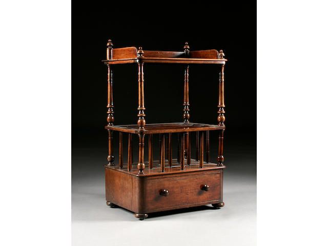 An early Victorian rosewood canterbury whatnot