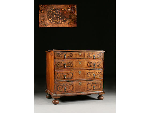 A late 17th century walnut and marquetry chest of drawers