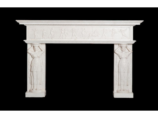 An Italian white carved marble Chimneypiece,
