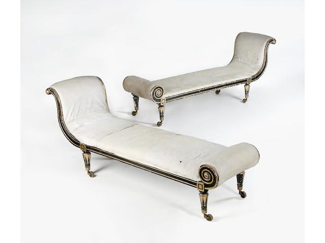 A pair of Regency gilt and ebonised day beds