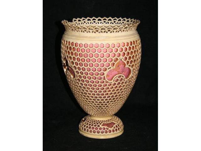 A Zsolnay double-walled reticulated vase, circa 1900