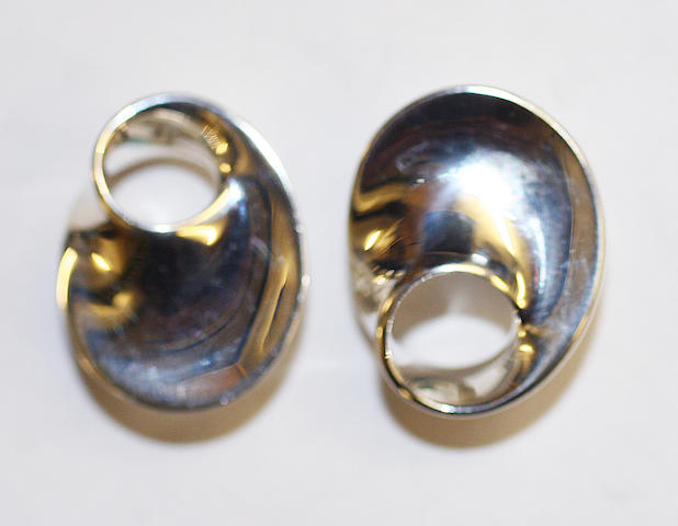 A pair of Georg Jensen earclips Numbered 142, designed by Torun Bulow-Hube, with stamped marks,