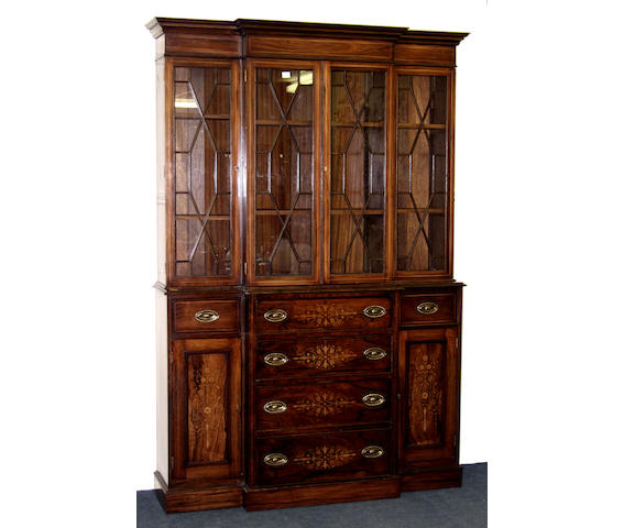 An Edwardian style simulated rosewood breakfront cabinet