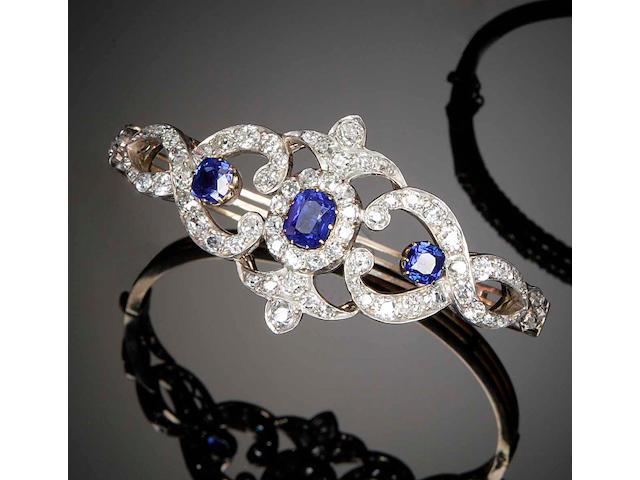 A Victorian sapphire and diamond bangle