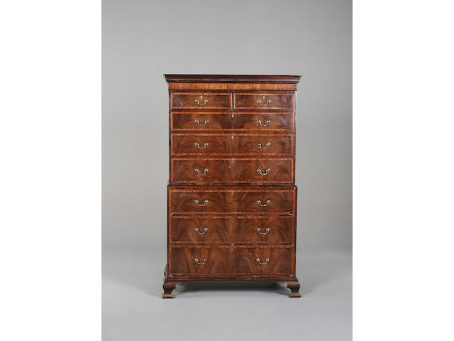A George III mahogany and crossbanded chest on chest