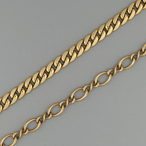An 18 carat gold flat curb-link neckchain, (2)