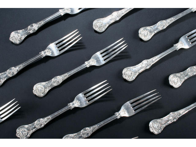 A set of twelve Victorian Queens pattern table forks by George Adams London 1853,