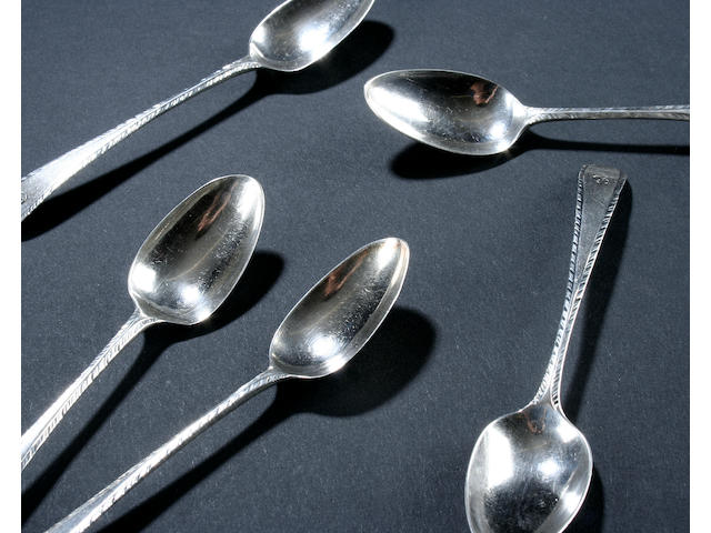 A set of five George III teaspoons by Hester Bateman makers mark and lion passant only, circa 1770,