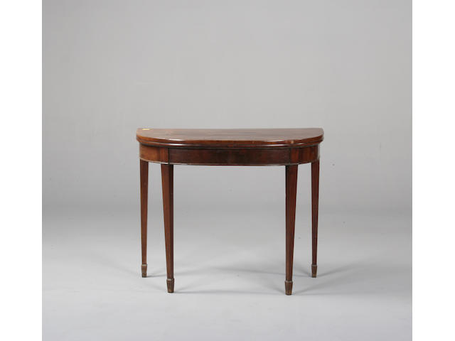 A George III mahogany tea table, on square tapering legs, 91cm wide.