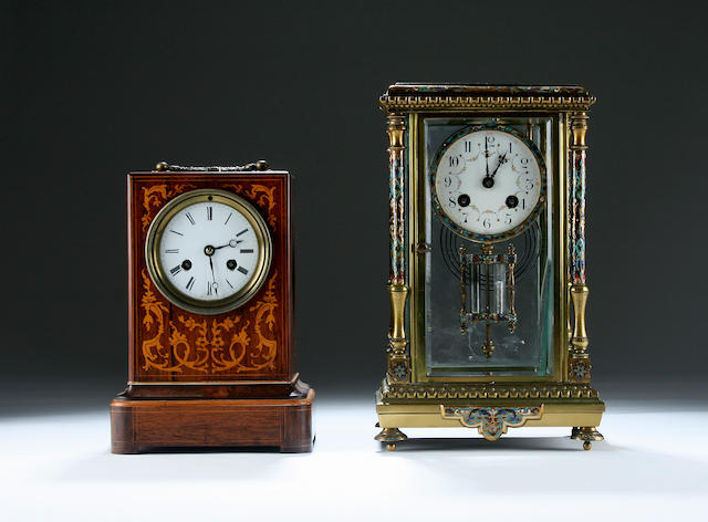 A French rosewood inlaid mantel clock, Raingo Fr&#232;res, Paris, circa 1850,