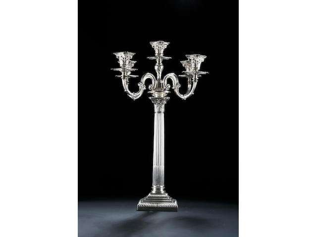 A late Victorian five light, four branch candelabra by Langley Archer West London 1897, stamped West & Sons, Dublin