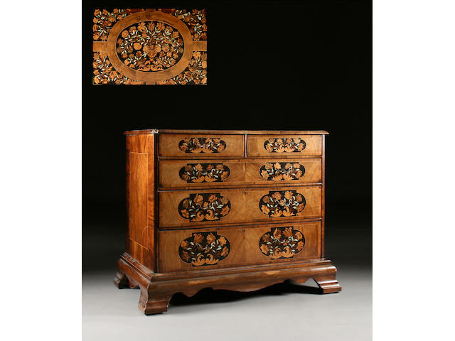A fine late 17th century walnut and marquetry chest of drawers