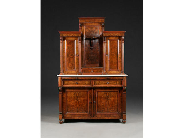 A 19th century two-stage figured walnut side cabinet