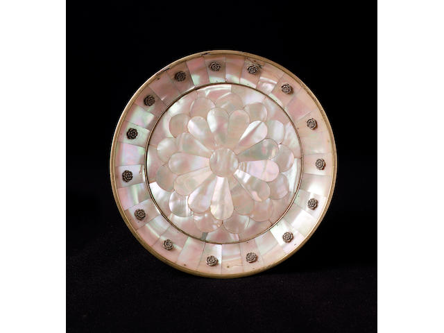 A rare Indo-Portuguese gilt-mounted mother-of-pearl Dish Gujerat, 17th Century