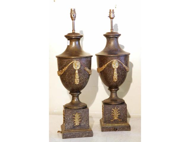 A pair of late 19th century gilt metal mounted lamp bases