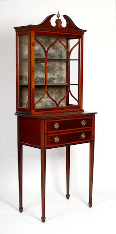 A Sheraton revival satinwood banded mahogany table display cabinet