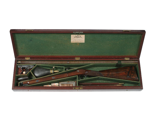 A Fine And Rare Cased 16-Bore Flintlock Sporting Gun