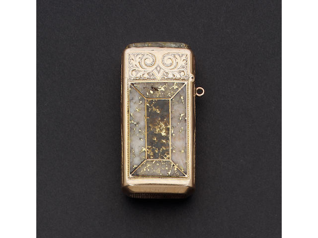 A Victorian gold and agate vesta case, unmarked,