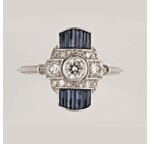 An Art Deco diamond and sapphire ring