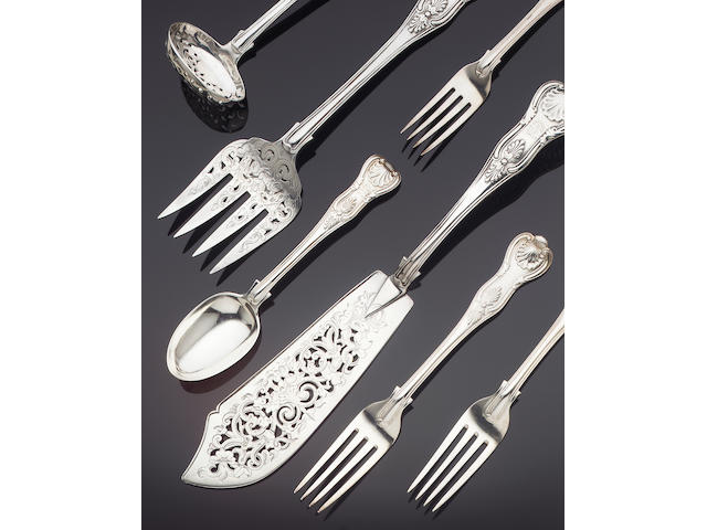 A Victorian silver King's pattern table service of flatware, by George Adams, London 1864 / 1865,