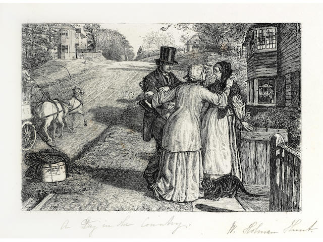 William Holman Hunt A day in the country Etching, 1865, on India paper, published for The Etching Club by Joseph Cundell and Thomas Bosworth, bears signature and title in pencil; apparently in good condition, unexamined out of the frame, 140 x 210mm (5 1/2 x 8 1/4in)(I)
