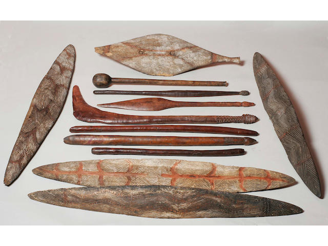 A group of aboriginal wooden items