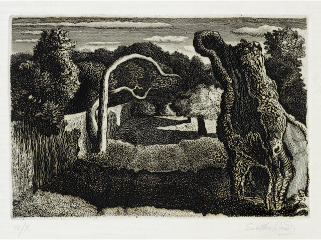 Graham Sutherland Pastoral Etching and engraving, 1930, signed and numbered IV/X from the 1973 edition, watermarked laid, printed by 2RC, Rome, with their blindstamp; in good condition, 130 x 195mm (5 1/8 x 7 5/8)(PL) unframed