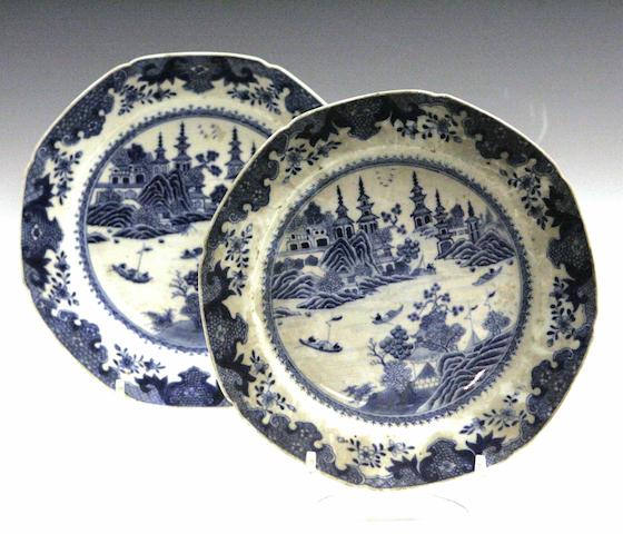 A set of twenty-two blue and white octagonal plates Chinese 18th century