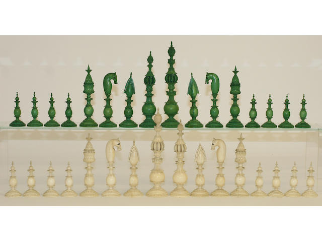 A good, early 19th century Indian 'Pepys' type ivory chess set