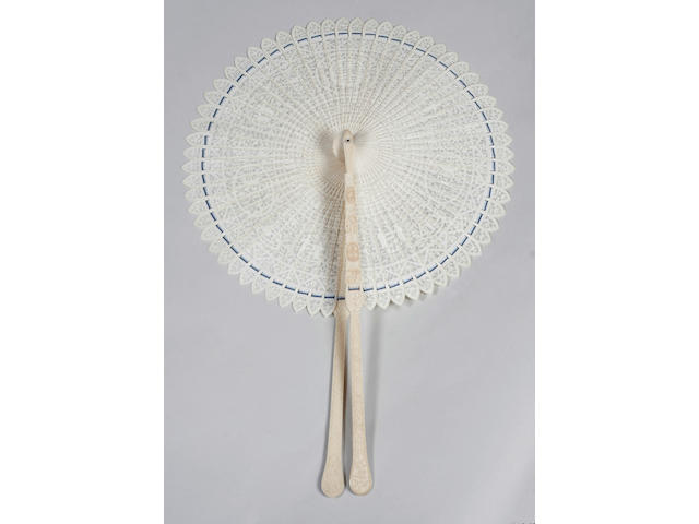 A large early 19th century Chinese export ivory brise cockade fan