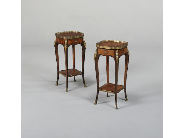 A pair of late 19th century & mounted kingwood, marquetry and gilt metal table de nuit