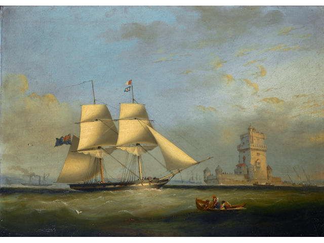 Nicholas Matthew Condy (British, 1818-1851) His Majesty's Brig 'Pantaloon' off Belem Castle 33 x 45.7cm. (13 x 18in.)