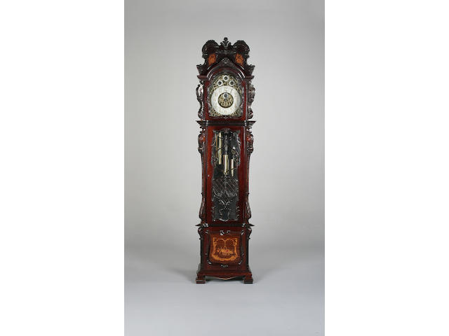 An Edwardian mahogany and floral marquetry inlaid longcase clock