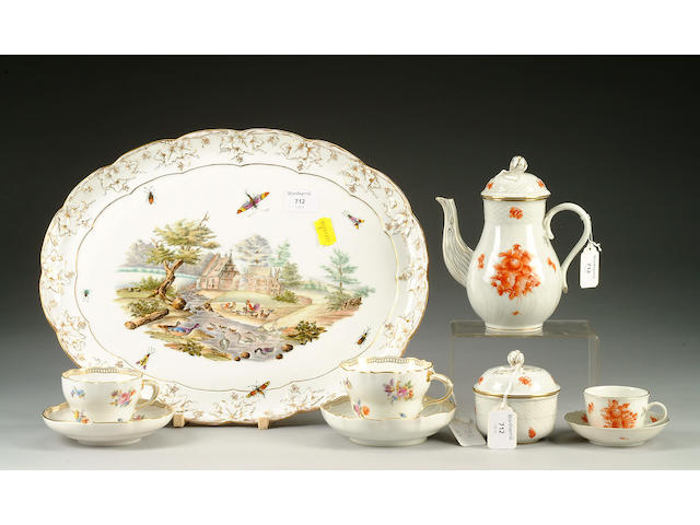 A Meissen cabaret tray, a Meissen part tea service and a Herend part coffee service