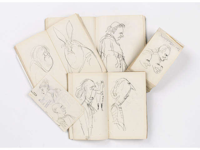 MANUSCRIPT SKETCHBOOKS - THEATRE A collection of four sketchbooks, containing sketches and caricatures of actors, and theatre-goers
